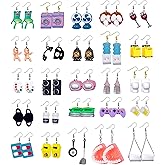 GIFIKOI 30-40 Pairs Weird Cute Funny Earrings Gummy Bear Duck Mushroom Fruit Flowers Drop Dangle Earrings for Women Aesthetic Earrings Food Animal Earrings Bulk