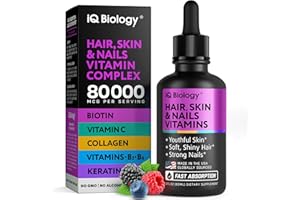 IQ BIOLOGY Liquid Biotin for Hair Growth, Skin & Nails - 80,000 mcg Hair Vitamins Drops - Extra Strength Biotin 5000mcg, Collagen, Keratin with Hyaluronic Acid - Multivitamin Supplement for Women & Men - 2 fl oz
