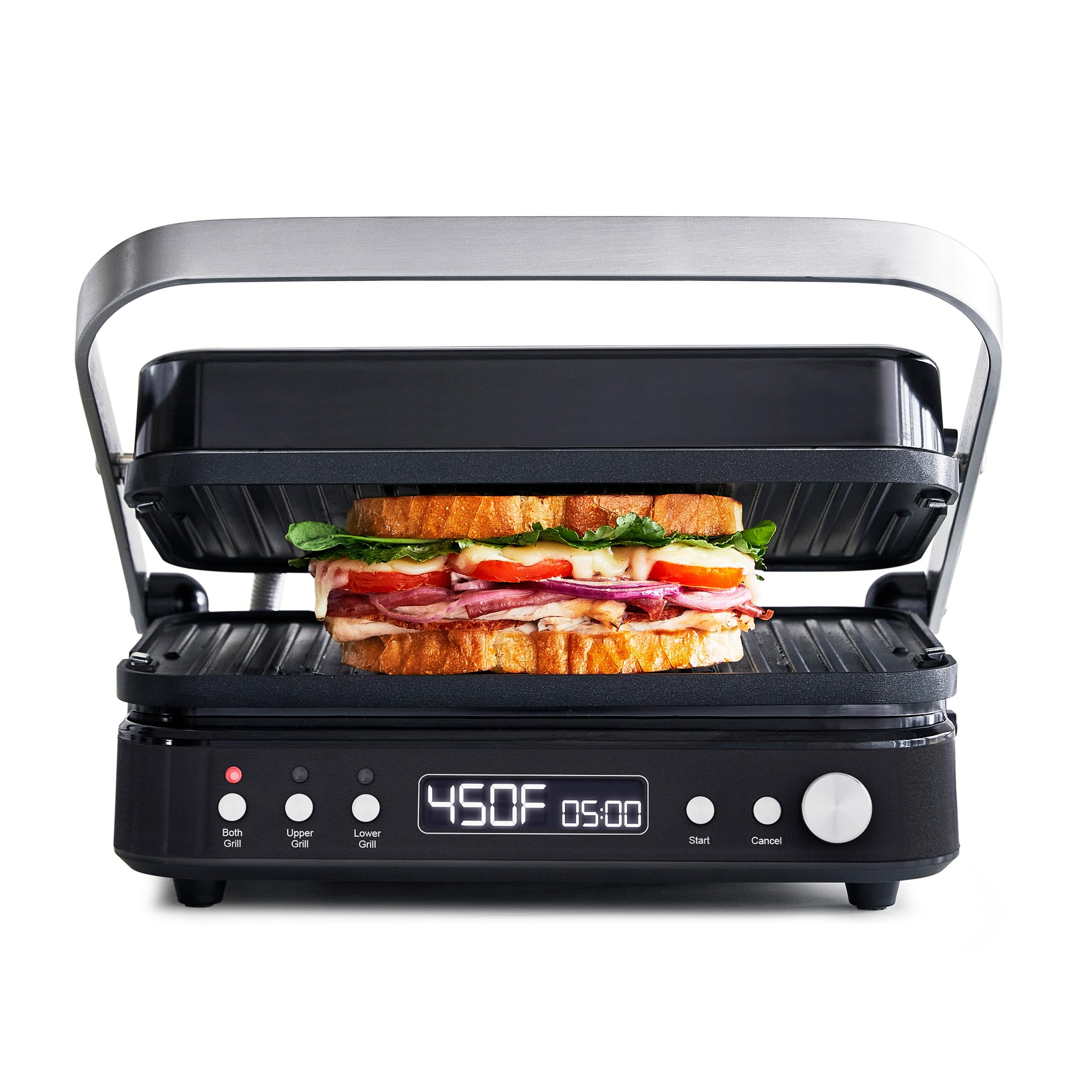 GreenPan 6-in-1 Multifunction Removable Plate Indoor Grill & Electric Griddle, Diamond Infused PFAS Free Ceramic Nonstick Reversible Plates, Opens Flat, Adjustable Temp, Panini Press, Black