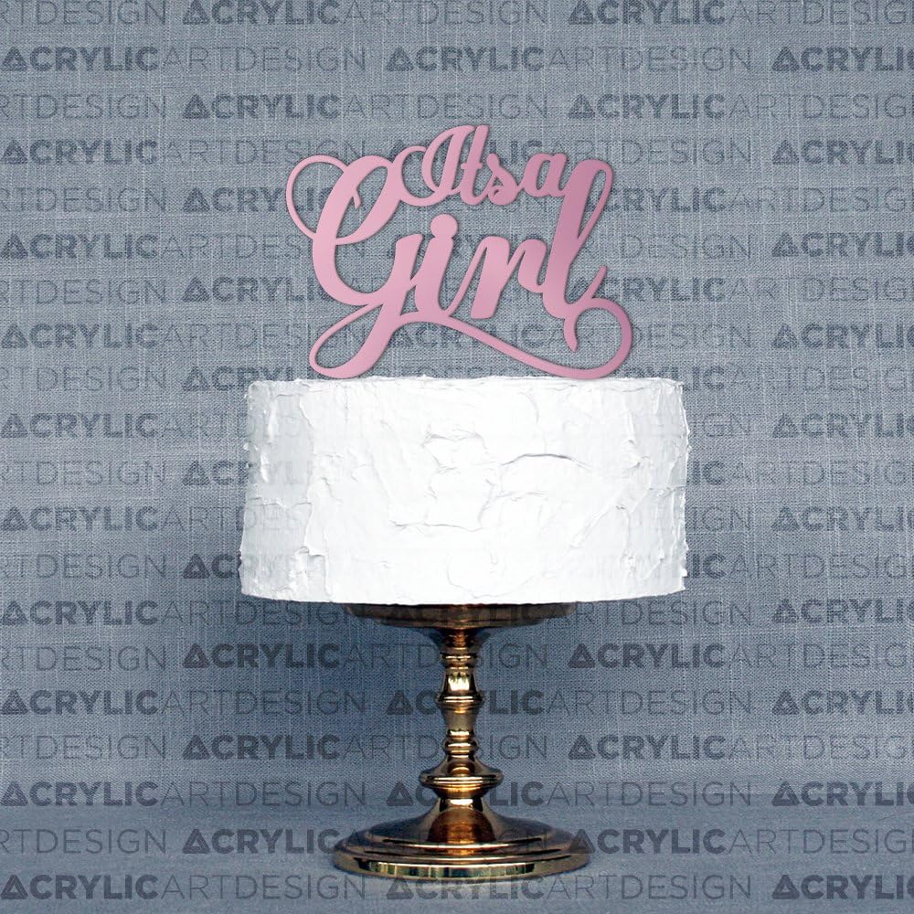 It's a Girl Cake Topper, laser cut in mirror pink acrylic, welcome baby-baby shower by AcrylicArtDesign