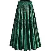 NiPaMi Women's Velvet Pleated Midi Skirt Elastic High Waist Fall Winter Tiered A-Line Party Long Skirts