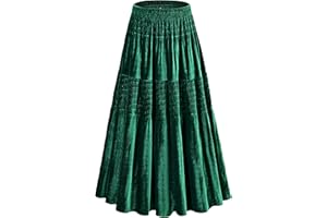 NiPaMi Women's Velvet Pleated Midi Skirt Elastic High Waist Fall Winter Tiered A-Line Party Long Skirts
