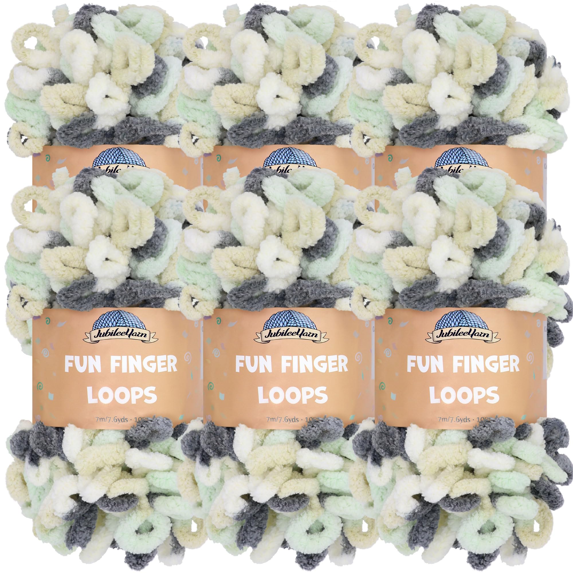 JubileeYarn Fun Finger Loops Yarn - Polyester Jumbo Weight Loop Yarn - 100g/Skein - Artemis - 6 Skeins