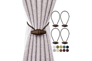 TECVINCI Magnetic Curtain Tiebacks with Upgrade Larger Magnet, 4 Pack 16 Inch Drapery Holdbacks for Indoor & Outdoor Curtain - Dark Coffee