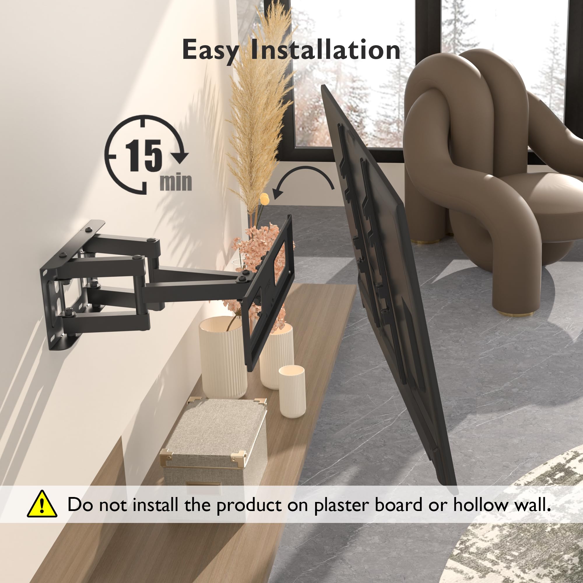 BONTEC TV Wandhalterung Schwenkbare Neigbare TV Halterung Vollbewegung für 23-70 Zoll Flach & Curved LCD LED Fernseher oder Monitor bis zu 45kg, Max VESA 400x400mm 7