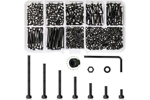 K Kwokker 661Pcs M2 Metric Bolt Assortment 4mm to 25mm, Upgraded Zinc Plated 12.9 Alloy Steel Hex Socket Head Cap Screws Nuts and Washers Black Machine Screws, Bolts and Nuts Kit