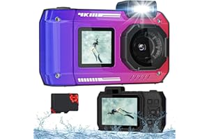 FOHOA 4K 33FT Digital Camera, 48MP Underwater Camera Waterproof Rugged Dustproof Shockproof for Snorkeling Diving, Selfie Dual-Screen Point and Shoot Digital Camera with 32G Card (Gradient Purple)