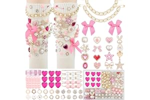 DoDoBeads 87 Pcs Junk Socks Charms Kit, Gold and Pink Charms for Socks, Brooches and Pins for Women, ShoeCharms with Bows, Sneakers DIY Kit with Pearls Rhinestones Chains