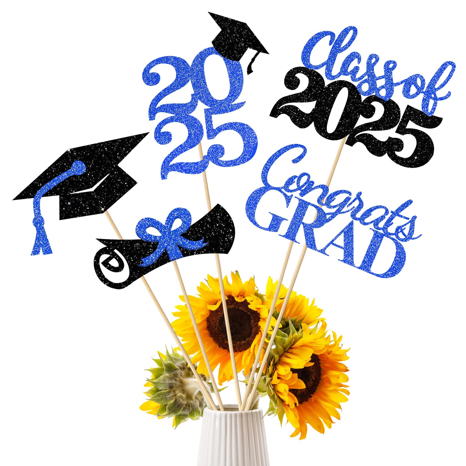 Photo 1 of 20PCS Graduation Party Decorations Class of 2025 Congrats Grad Table Centerpiece?2025 Graduation Centerpiece Sticks Table Toppers for Graduation Party(Blue,Black?(2 pack)