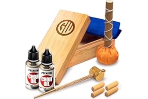 GOOD WORKER Sword Katana Knife Cleaning Kit - Maintenance Set with 2 Choji Oil - Large Microfiber - Japanese Wooden Box - Uchiko Ball - Hammer - 4 Mekugi - Care for Samurai Japanese Ninja Katanas Swords Knives