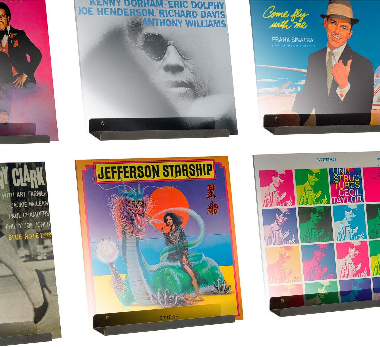 Hudson Hi-Fi LP Vinyl Record Wall Display - Six Pack - Display Your Daily Listening in Style - Grey