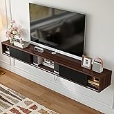 FloatiCasa Floating TV Stand with Sliding Doors, 55" Wall Mounted TV Console Entertainment Center, Media Console Under TV Shelf with Cabinet for Living Room, Bedroom(Walnut)
