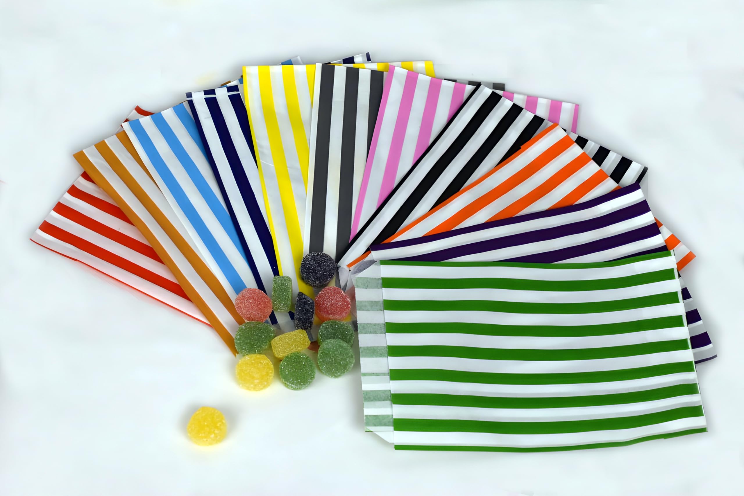 100 - Striped Candy Paper Bags for Sweet Flavor Buffet Wedding Cake Gift Shop (5'' X 7'') (Assorted, Qty: 100 Bags)