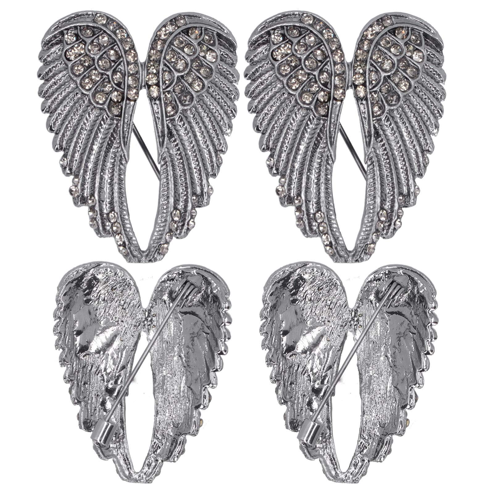 4Pcs Angel Wing Pin Brooch, Unisex Crystal Angel Bling Pin Brooches Pendants Jewelry Accessory(Black)