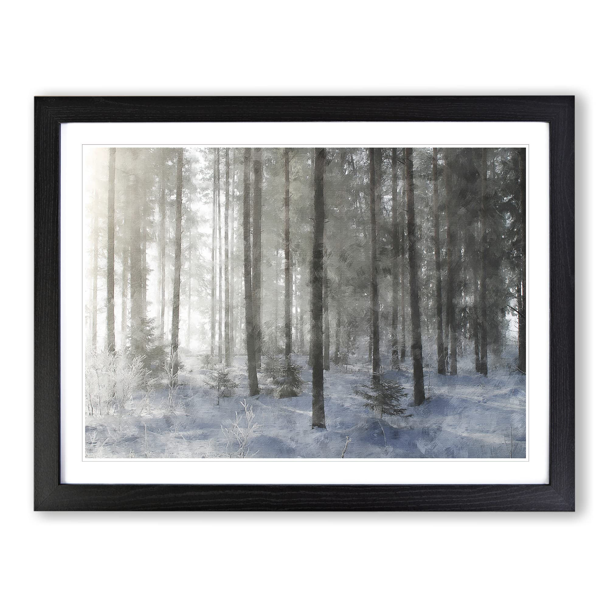 Winter Forest Vol.8 Painting Modern Art Framed Print | A4 Black Framed Wall Art | Ready to Hang | Modern Landscape Picture | Living Room Bedroom Lounge Office