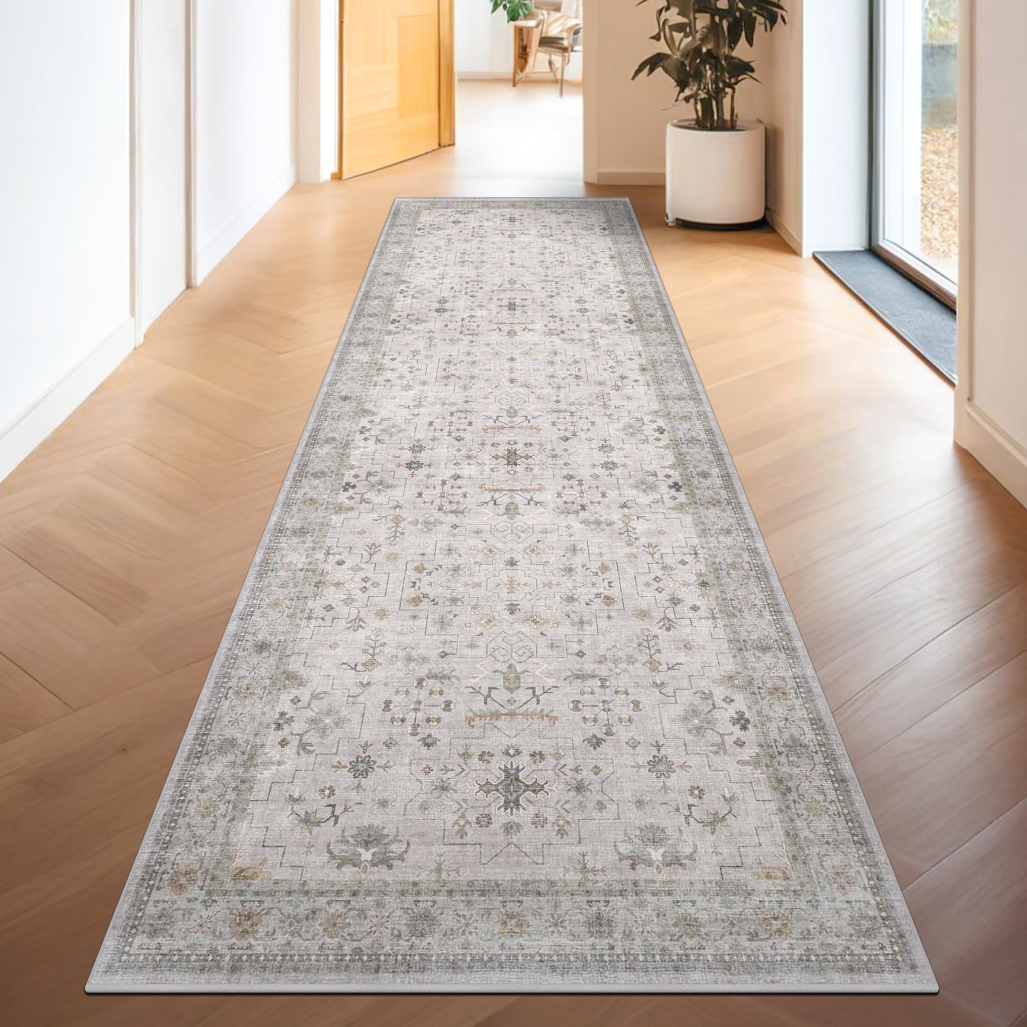 Hazo Haus Light Gray Washable 2'6"x10' Wide Hallway