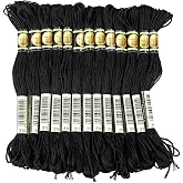 Black Embroidery Floss, 24 Skeins Embroidery Thread Friendship Bracelet String, Cross Stitch Threads Hair Wrap Yarn