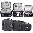 BUBM 3pcs Double Layer Electronic Organizer, Travel Gadgets Bag for Cables, External Flash Drive, Mouse, Memory Card, Power Bank and More, Compact and Multi-purpose, Black