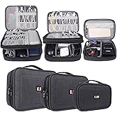 BUBM 3pcs Double Layer Electronic Organizer, Travel Gadgets Bag for Cables, External Flash Drive, Mouse, Memory Card, Power Bank and More, Compact and Multi-purpose, Black