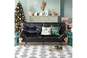 AMICLIBER Futon Sofa Bed, Black Faux Leather Sofa Memory Foam Futon Sleeper Sofa Loveseat Convertible Couch Bed for Small Compact Living Spaces,Apartment