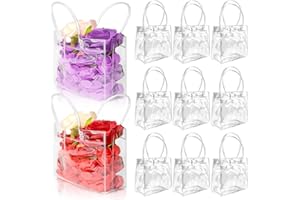 BadenBach 24 PCS Small Clear Gift Bags with Handle,5.9" x 6.3" x 2.8",Cute Plastic Clear Gift Bag Clear Party Favor Goodie Bags for Boutique Wedding Birthday Party Baby Shower Halloween Christmas