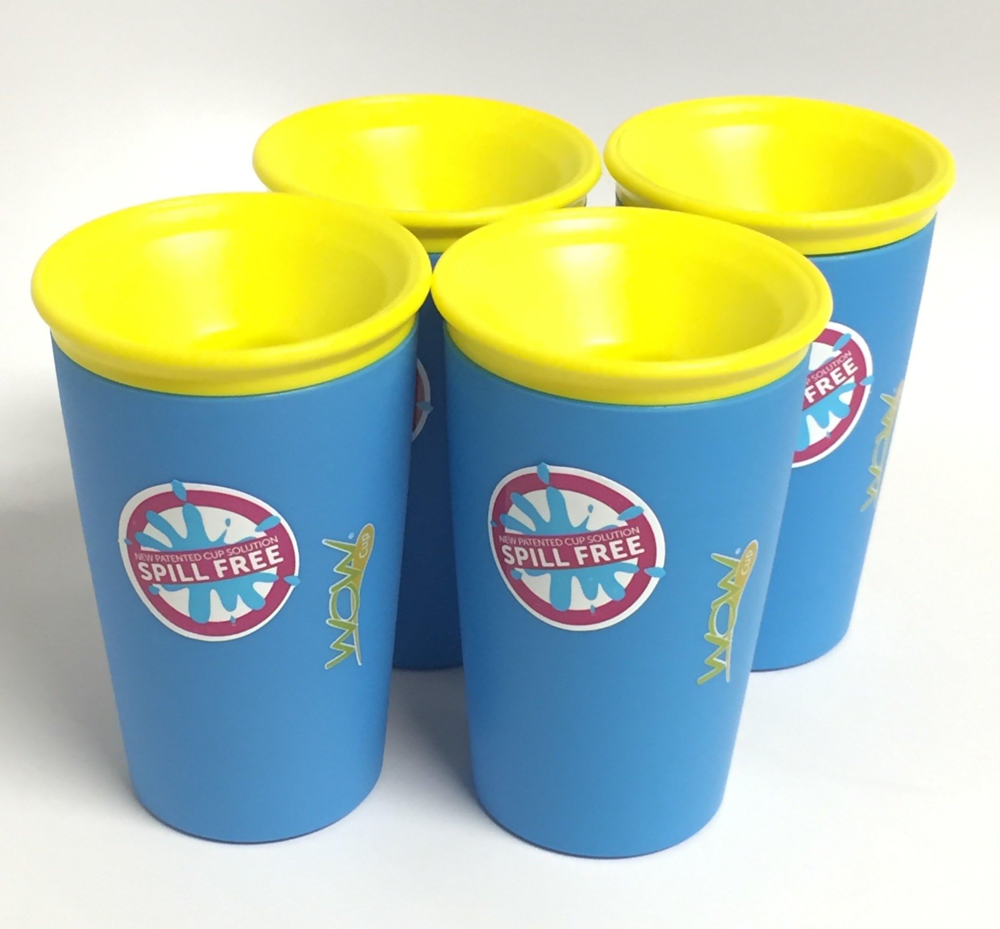 Wow Cup for Kids - NEW Innovative 360 Spill Free Drinking Cup - BPA Free - 9 Ounce (4 Pack, Blue)