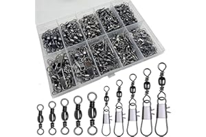 DAMIDEL 260Pcs/Box with Stainless Steel Fishing Barrel Swivels 150Pcs /Barrel Swivels with Snaps 110Pcs Mix,High Strength Connector for Quick Change Fishing Lure or Line Tackle Saltwater Freshwater