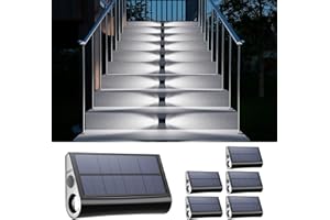 GVSHINE 6 Pack Solar Powered Step Lights Outdoor Waterproof LED for Outside Deck Stair Safety Decorative Lamp for Porch, Yard, Patio, Wall, Fence, Walkway, Dual Sided Lighting for Enhanced Security Cool White