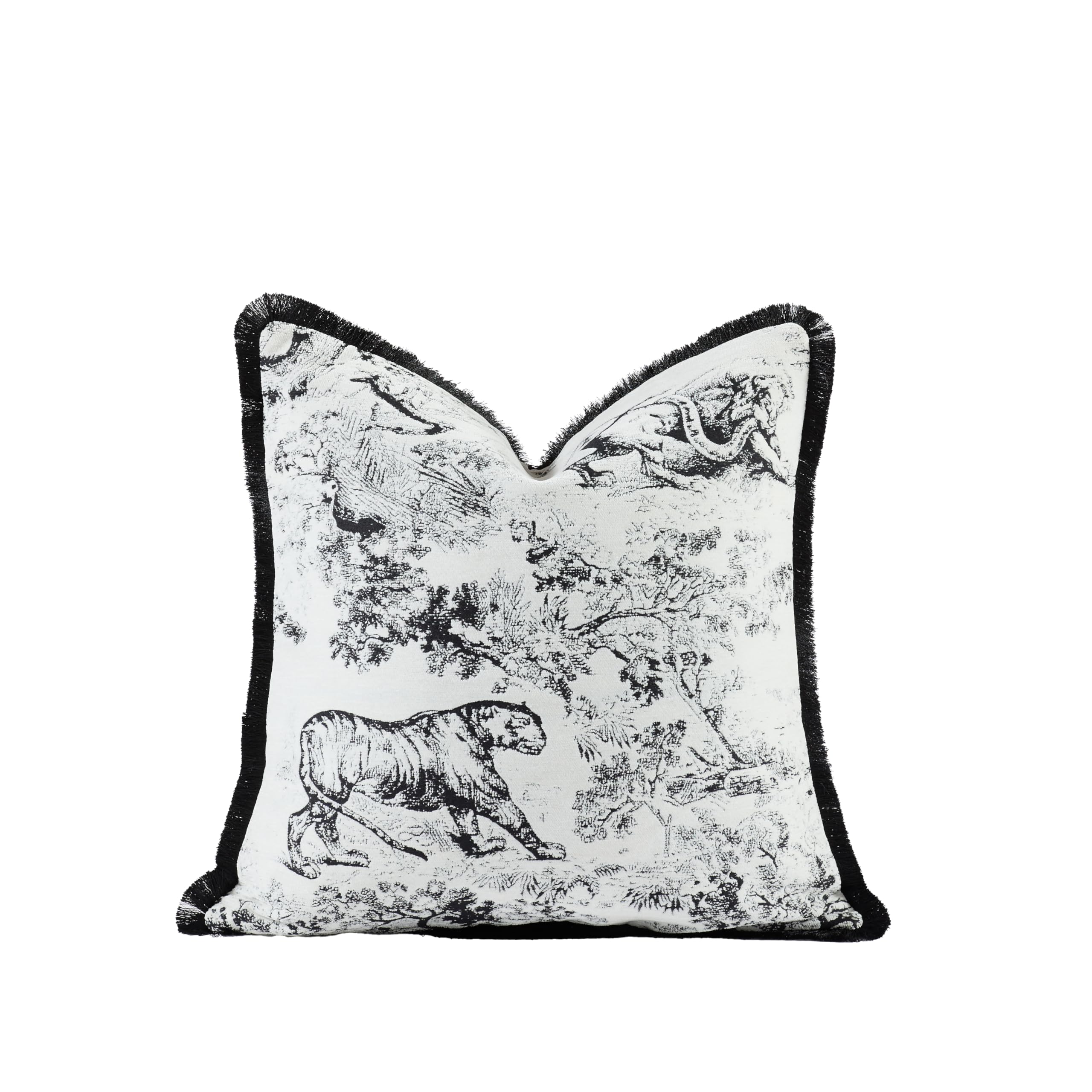 Photo 1 of Croker Horse New 18x18'' inches Throw Pillow Cushion Covers -Black Jungle Tiger with Edge Strip Chenille Jacquard Embroidery Luxury Modern Style Couch Sofa Bed Pillow Cover for Living Room Bedroom