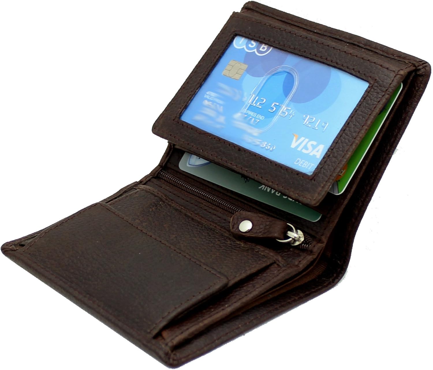 STARHIDE Passcase Genuine Leather Handmade Wallet for Men Bifold Style Coin Wallet with 2 ID Holder 1105 Brown - Image 3