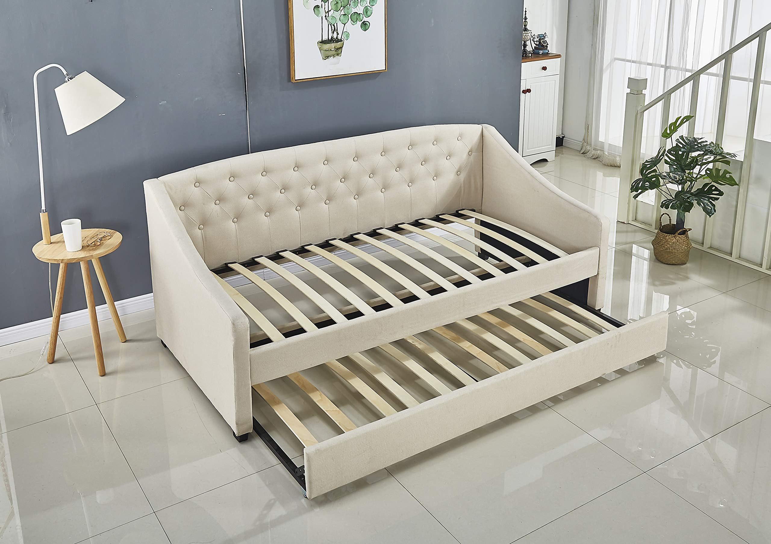 kosy K Linen daybed cream colour sofabed with underbed trundle sofa bed living room bedroom furniture (daybed&trundle&2 mattresses)