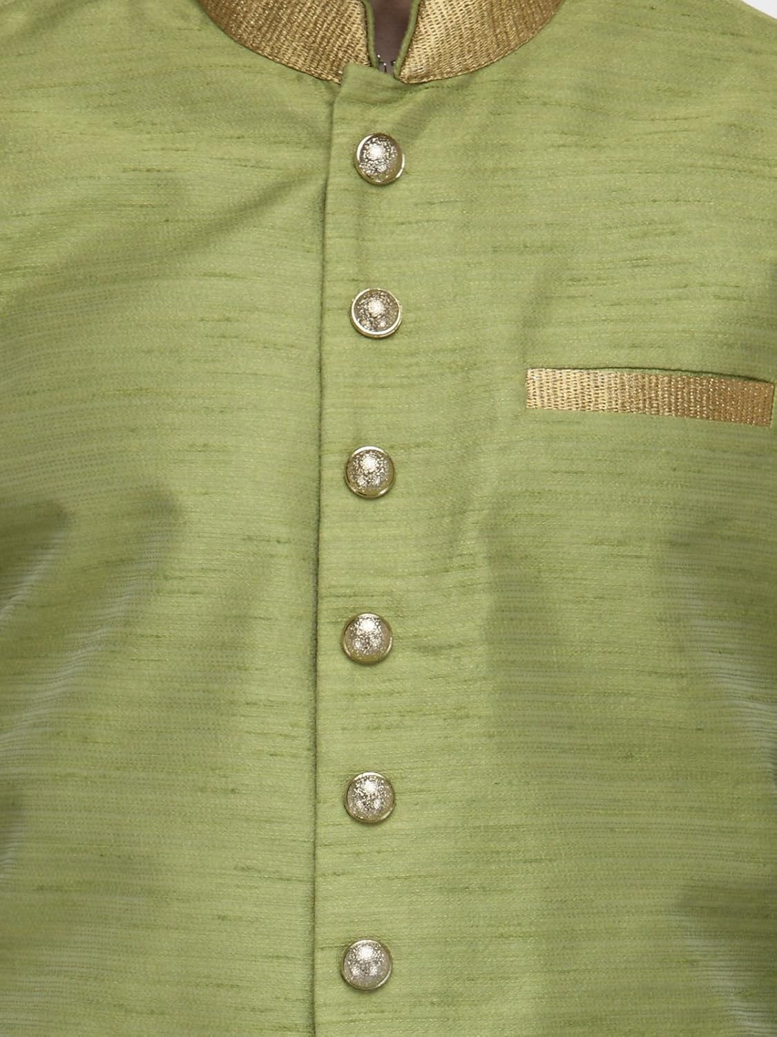 rg designers parrot green and gold plain sherwani for men