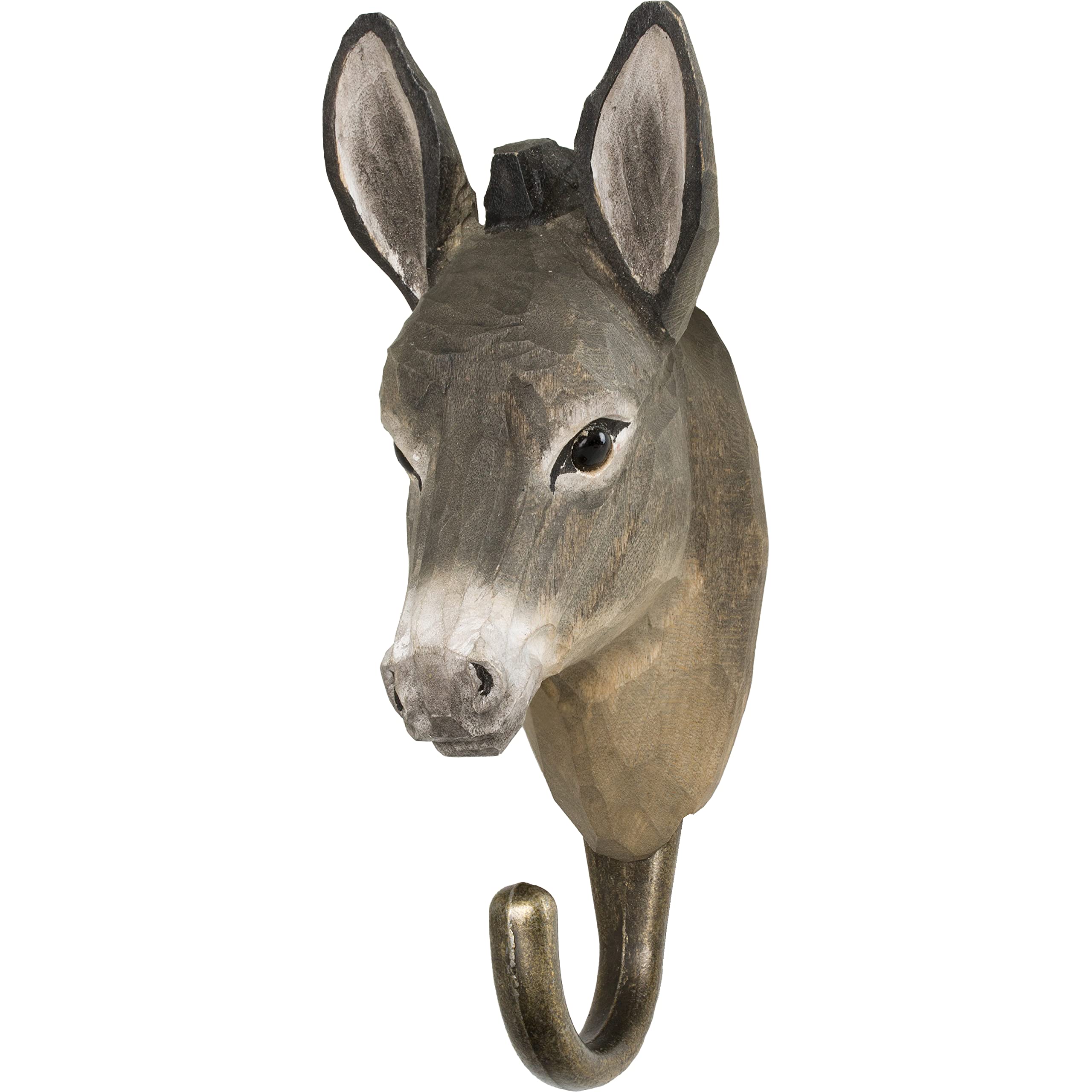WILDLIFEGARDEN - Hook Donkey (WG518) - Hand Carved Decorative Coat Hook, Wall Mounted, Made of Wood and Metal - Domestic Animals Collection