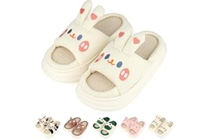 LANIVIC Kids Animal Slippers Boys Girls Warm House Slippers Soft Comfortable Cute Cartoon Cotton Linen Slip on Slides Memory Foam Open Toe Indoor Outdoor Shoes