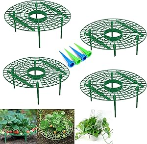 4 Pack Strawberry Supports Stand with 4 Self Watering Spikes for Garden, Adjustable Plant Support Racks Keeping Fruit Elevated to Avoid Ground Rot, Grow Bigger, Cleaner, Increase The Yield