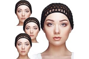 Geyoga 4 Pieces Mesh Crochet Hair Net Rayon Knit Snood Hat Thick Short Women Hairnet Snoods Cover Ornament for Sleeping (Black)