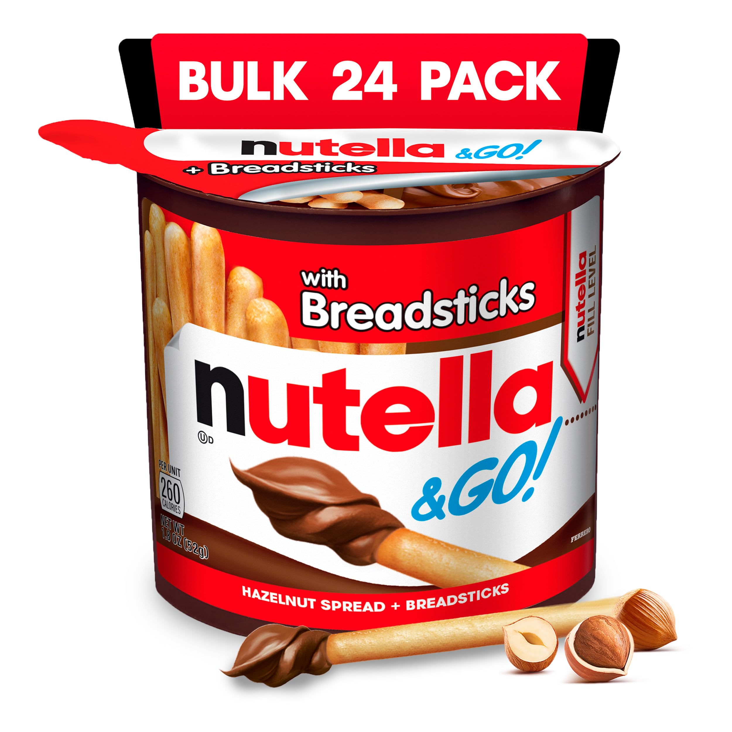 Nutella & GO! Bulk 24 Pack, Hazelnut and Cocoa Spread with Breadsticks, Stocking Stuffers, Snack Cups, 1.8 oz Each​