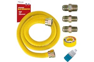 PROCURU 1/2" OD x 72" (6Ft) Universal Gas Flex Connector Kit, SafeGuard Yellow Coated Stainless Steel Gas Supply Pipe for Dryers, Bbq Grills, Water Heaters (Red Series)