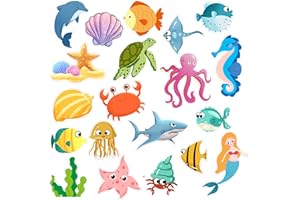 Hianjoo 20 PCS Sea Animals Window Stickers Gel Clings, Ocean Animals Window Clings for Toddlers Kids Adults Home Nursery, Reusable Removable Window Decals Stickers for Bedroom Classroom Decorations