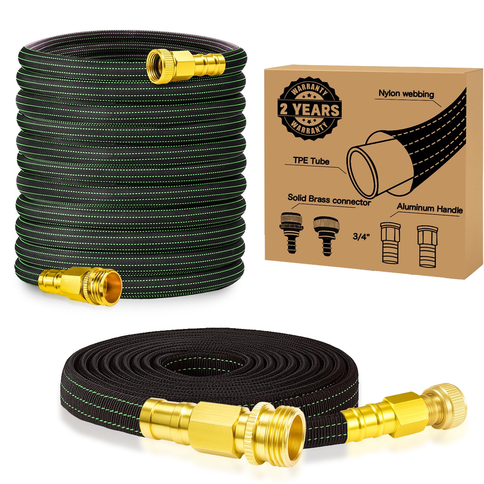 Photo 1 of 10FT Lightweight Garden Hose,Flexible Water Hose with Solid Brass Head,Kink-Free,Collapsible Hose,High Pressure Flat Water Hose for RV,Boat,Car Wash,Garden,Yard,Camper,Outdoor (GreenBlack, 10 feet)