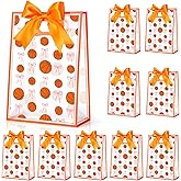 giftlyze Clear Goodie Bag with Die Cut Handles and Ribbons Sport Theme Party Favor Bags for Sports Team Snack Wrapping Teamer Gifts Birthday Party Treats Supplies, 7x10x3.15 Inch (Baskerball-Orange)