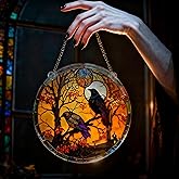 Crows Gothic 2D 8" Stained Acrylic Window Hanging - Crow Raven Wall Decor for Bird Lovers, Horror Goth Ornaments for Home Indoor Garden Mother's Day Birthday Gifts for Women, Men, and Mom(S, 8”)