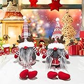 2pcs Christmas Gnomes Swedish Tomte Decorations with Dangling Legs-Handmade Christmas Reindeer Gnomes Plush Doll Elf Ornaments Scandinavian Figurine Elk Knomes Santa for Holiday Home Decor and Gifts