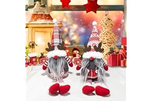 BWFY 2pcs Christmas Gnomes Swedish Tomte Decorations with Dangling Legs-Handmade Christmas Reindeer Gnomes Plush Doll Elf Ornaments Scandinavian Figurine Elk Knomes Santa for Holiday Home Decor and Gifts