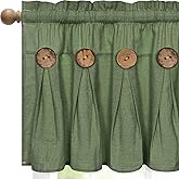 FRAMICS Farmhouse Valance Curtains, Boho Cotton Linen Kitchen Valance, Olive Green Rustic Button Window Valances for Kitchen Bathroom, Rod Pocket Valances for Windows, Olive Green, 52 x 18 Inch