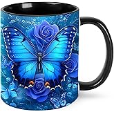 Qceqkul Butterfly Coffee Mug 11 OZ Ceramics Tea Cup Women Men Gifts Office Home Microwaveable & Dishwasher Safe Christmas Birthday