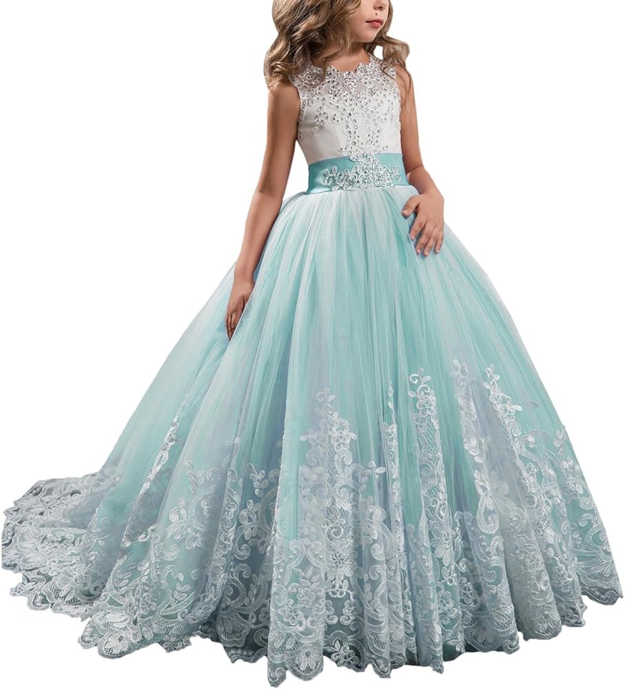 aqua blue flower girl dresses