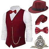 BABEYOND 1920s Mens Gatsby Gangster Vest Costume Accessories Set Fedora Hat