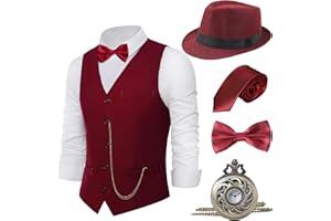 BABEYOND 1920s Mens Gatsby Gangster Vest Costume Accessories Set Fedora Hat