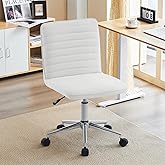 Furnimart Faux Leather Mid-Back Armless Office Desk Adjustable Task Chair Home Office Chair Small Swivel Chair Dorm Chair with Smooth Casters (PU White)